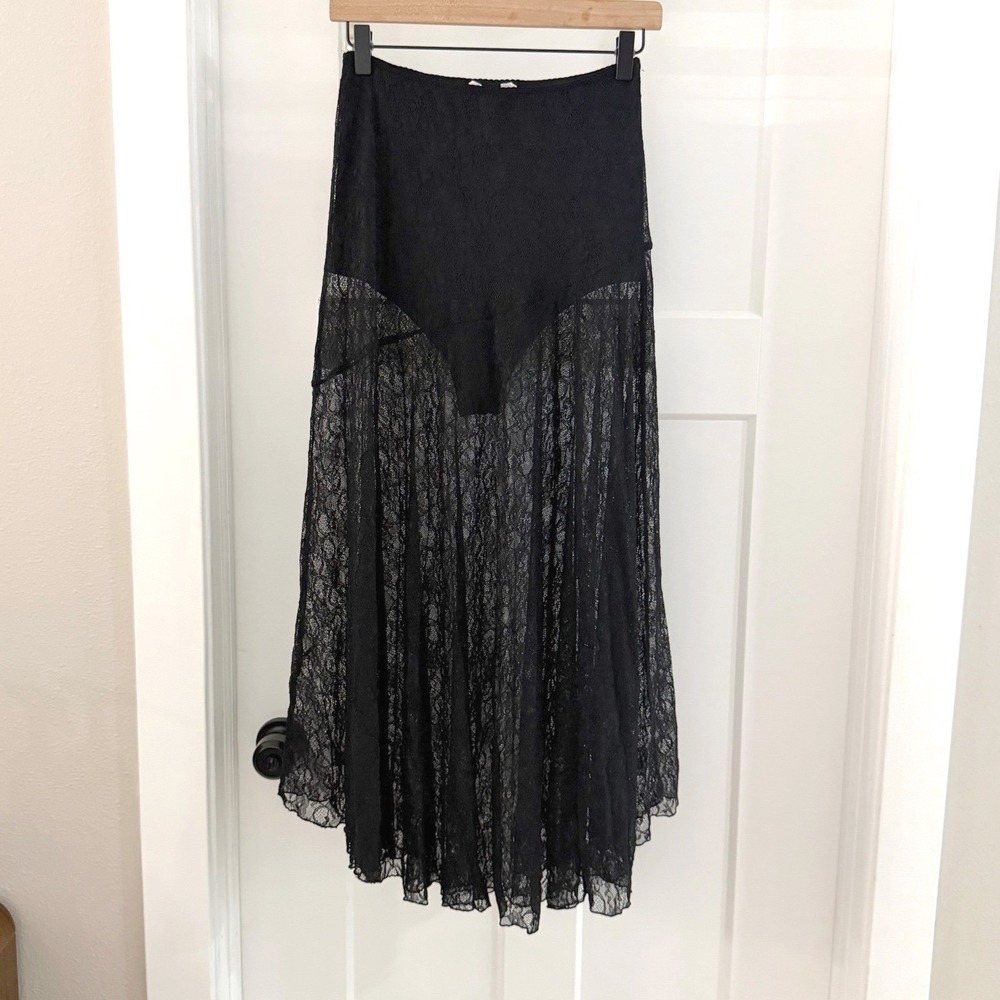 Ronny Kobo Black Lace Sheer Maxi Skirt Bodysuit L Whimsygoth Ethereal Festival